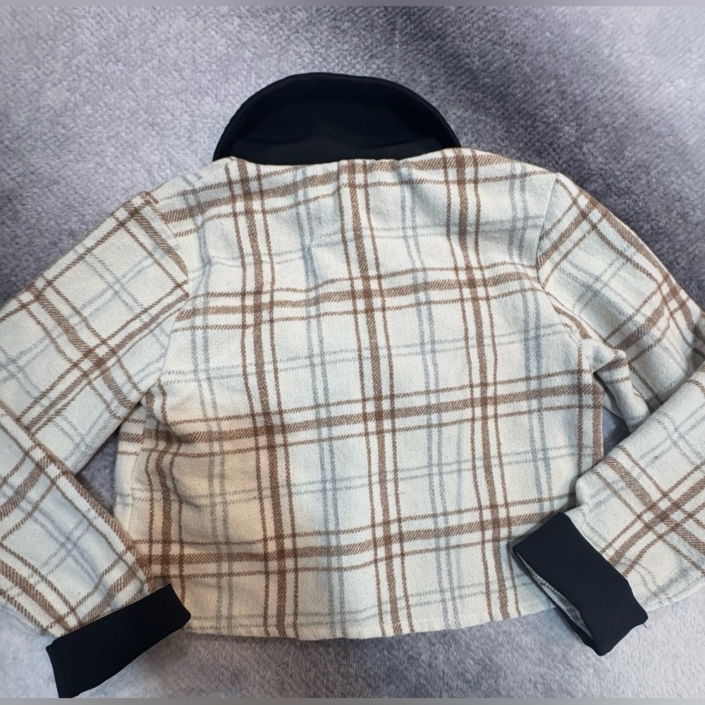 (B3)‎ SHEIN Girls Cream Black Plaid Bow Statement Jacket Top 8Y - Picture 8 of 10